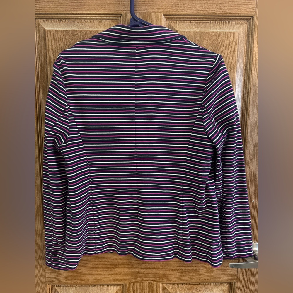 Talbots Womens Knit Blazer Striped Long Sleeve Button Front Casual Jacket XL Pet - Picture 2 of 5